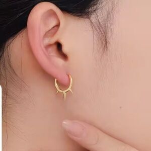 Kate Spade Inspired Solid Silver 18K Gold Plated Spike Hoop Earrings